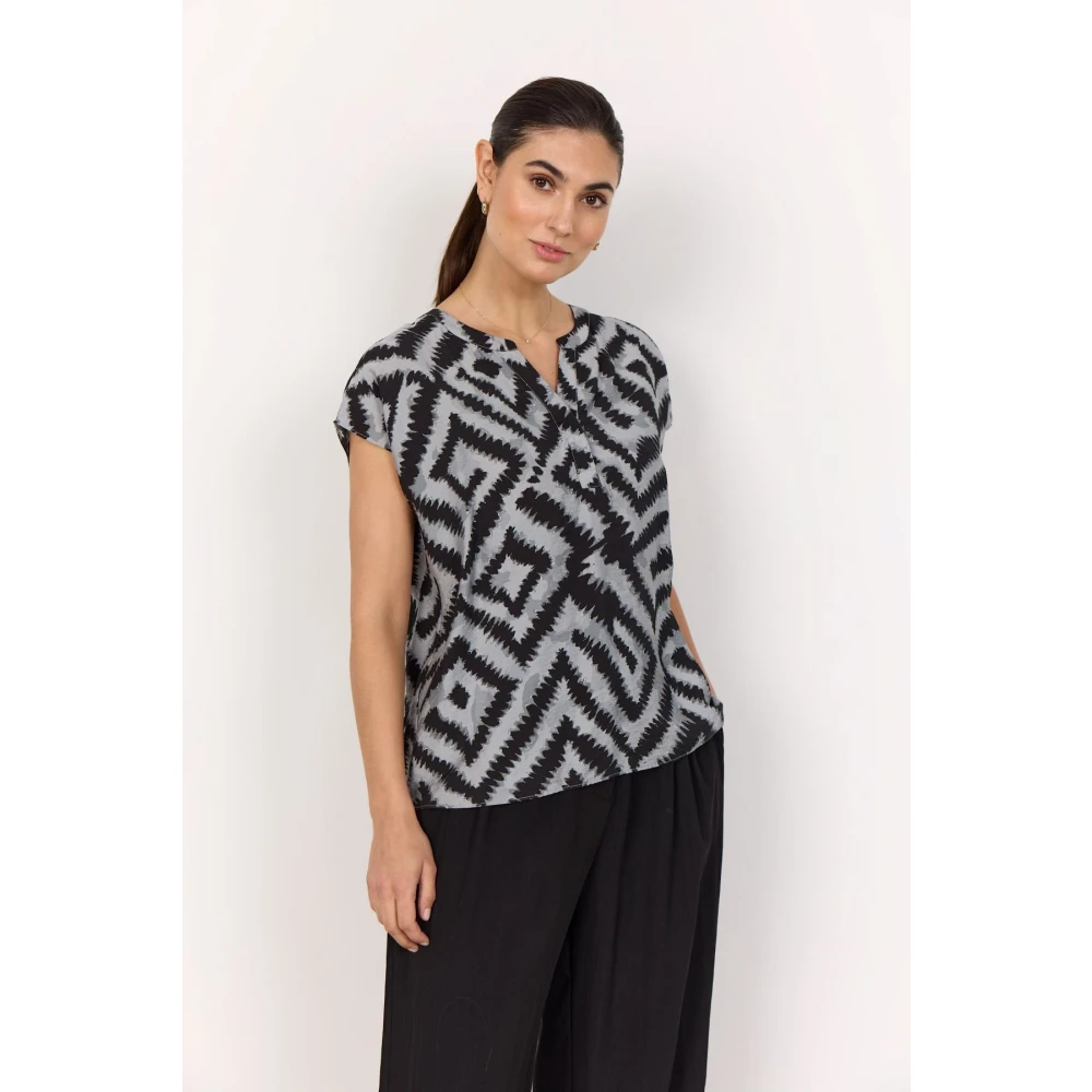 Soyaconcept Geometrische Print V-Hals Shirt Black Dames
