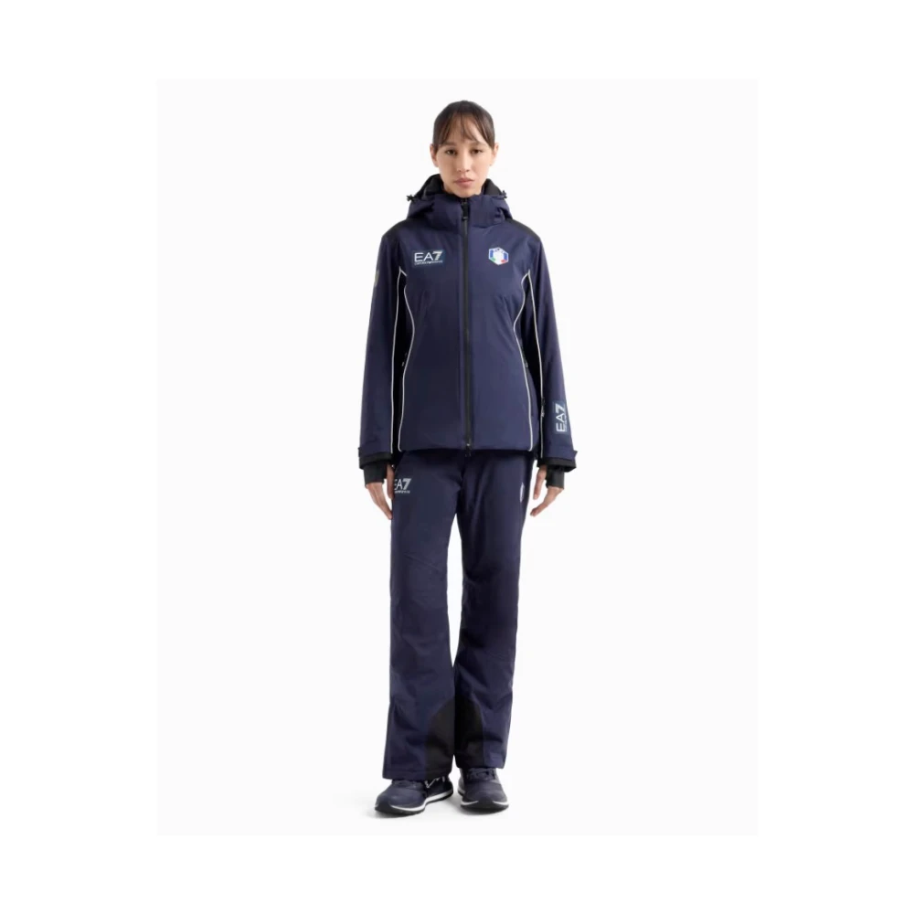 Emporio Armani EA7 Blauwe Waterdichte Ademende Ski Jas Blue Dames