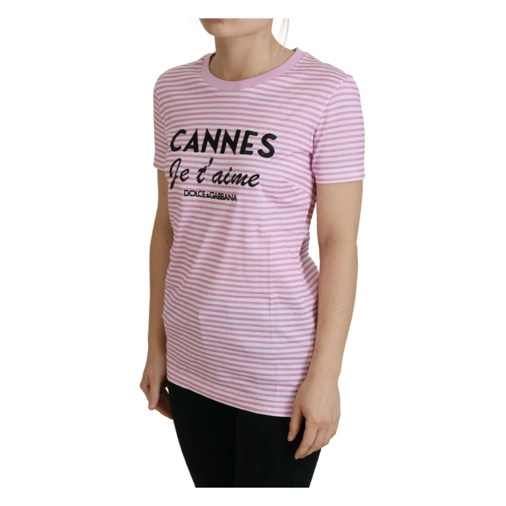 Dolce & Gabbana Gestreepte Liefdesaffaire Katoenen T-shirt Pink Dames