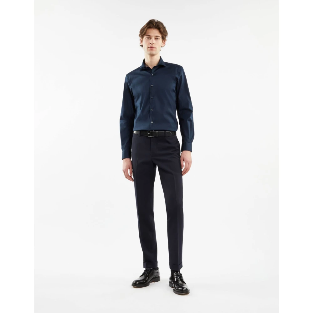 Fay Stretch Poplin Overhemd Blue Heren