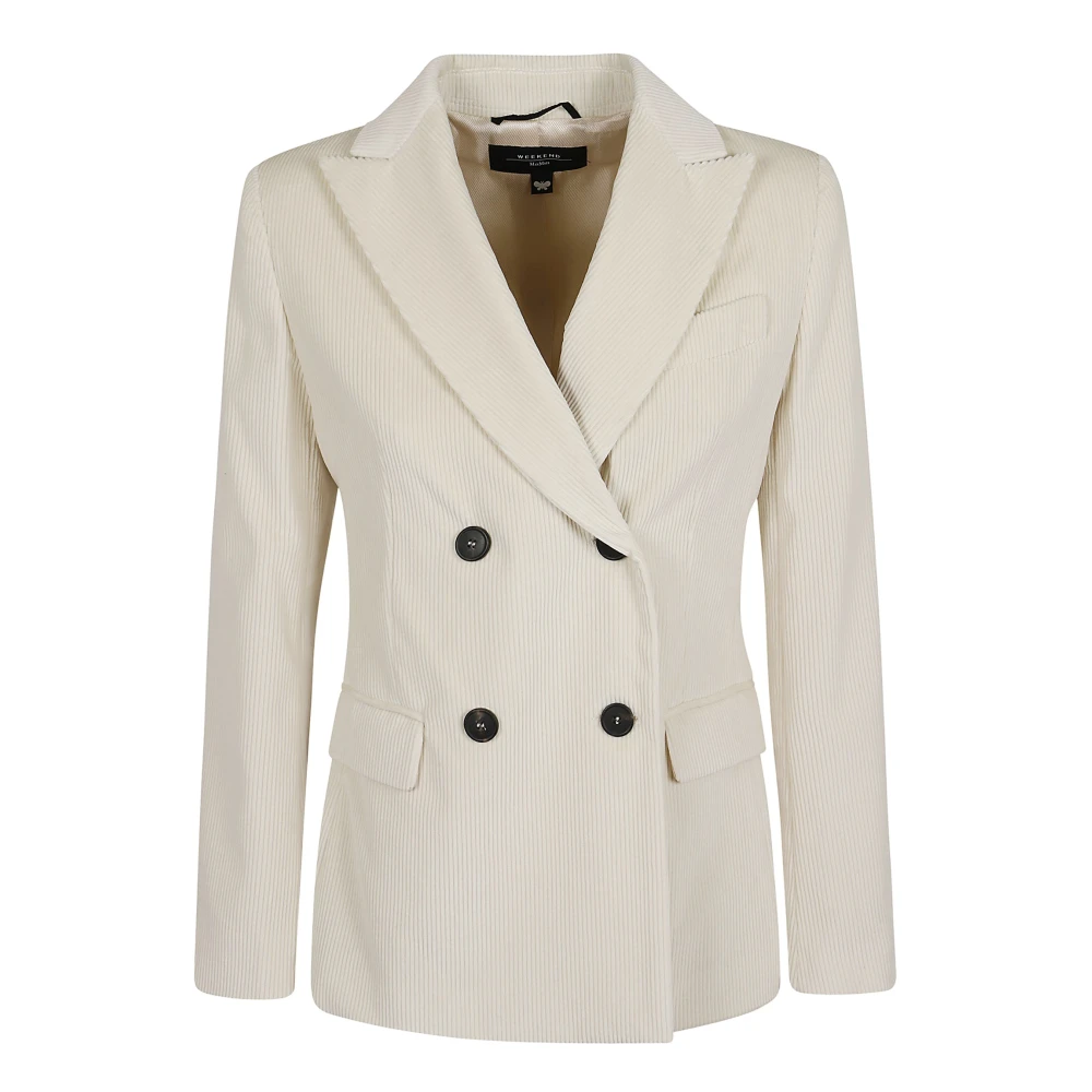 Max Mara Weekend Gestreepte Fluweel Blazer Beige Dames