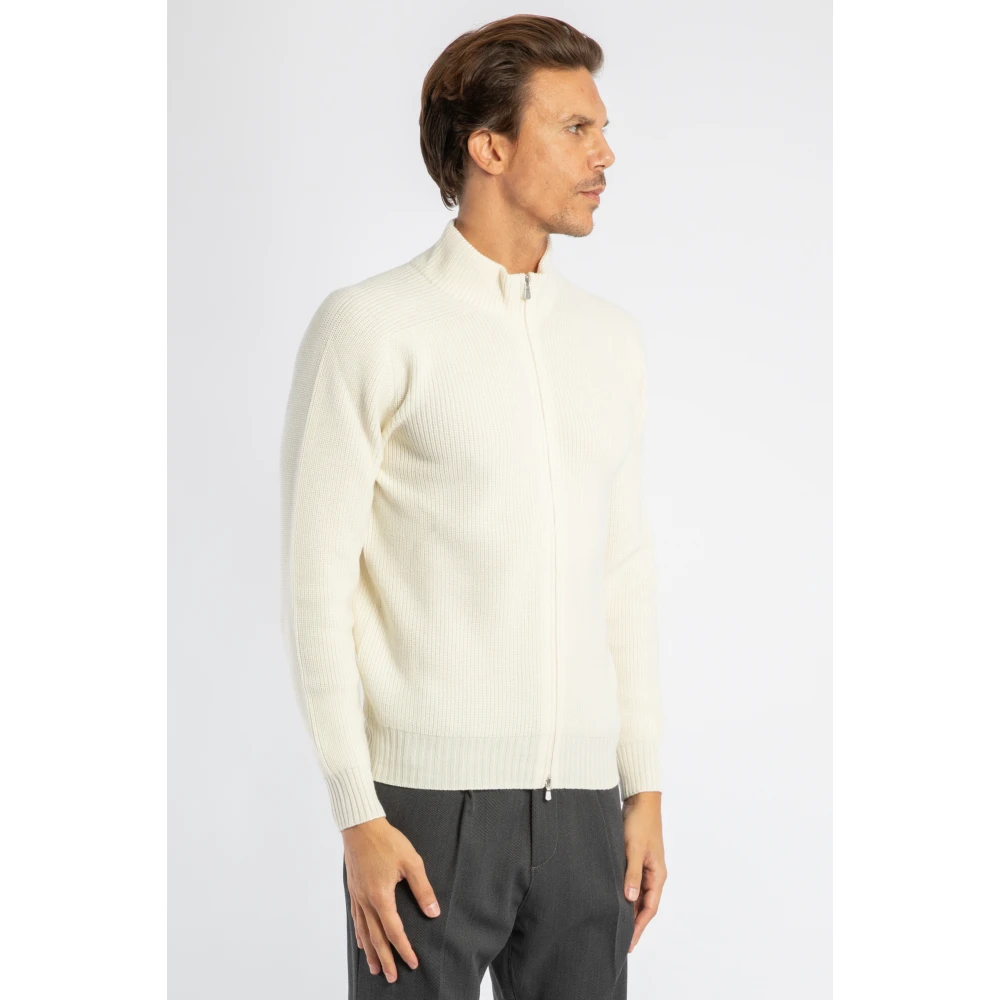 Gran Sasso Geribbelde wollen trui met rits Beige Heren