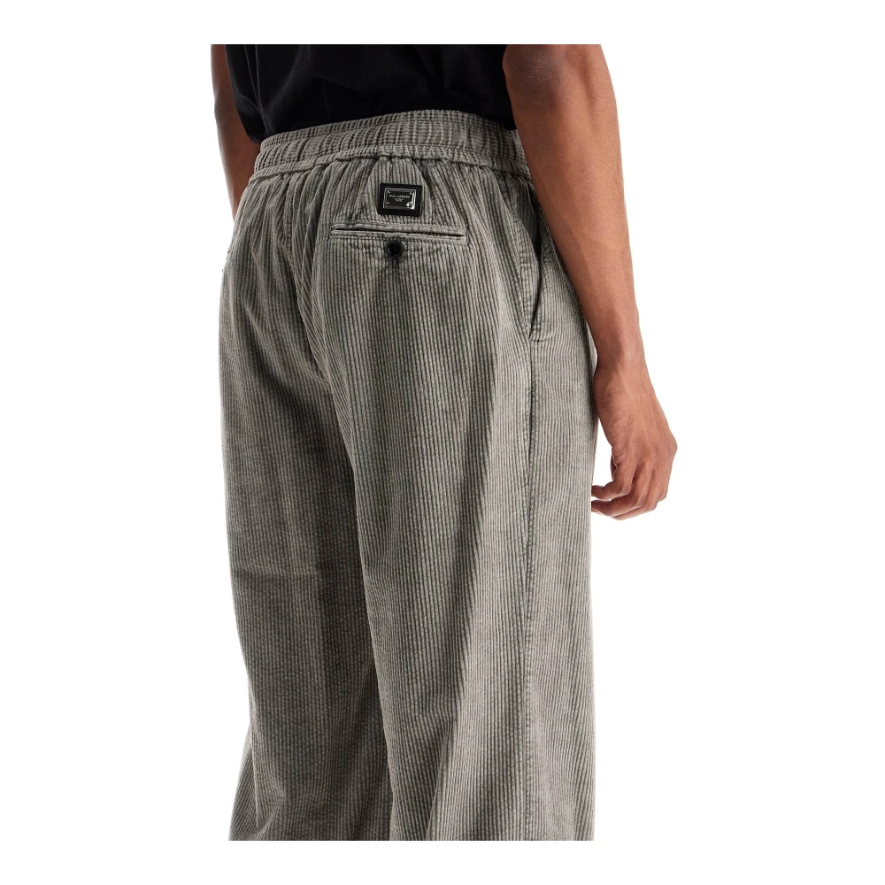 Dolce & Gabbana Corduroy Trekkoord Jogger Broek Gray Heren