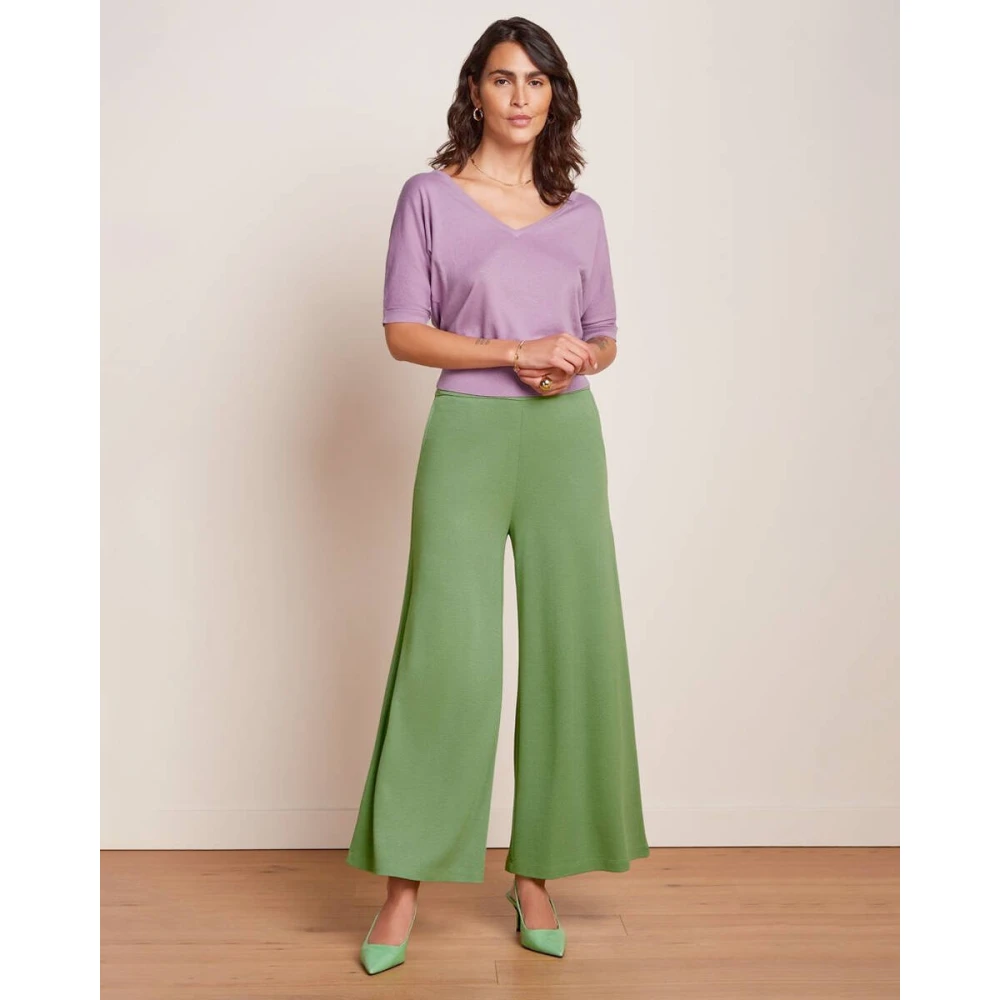 king louie Border Palazzo Cropped Pants Milano Crepe Green Dames