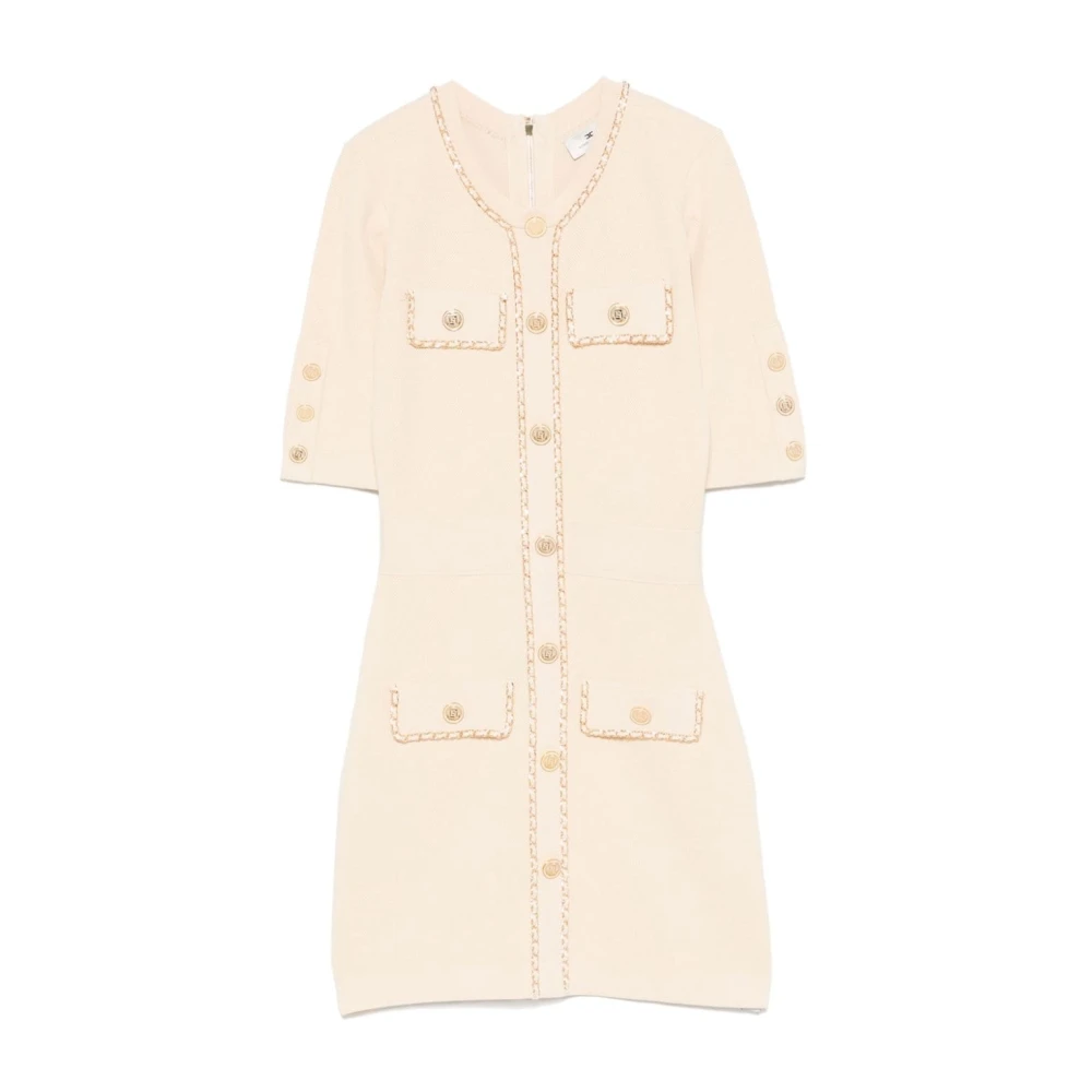 Elisabetta Franchi Crème Honingraatsteek Mini Jurk Beige Dames