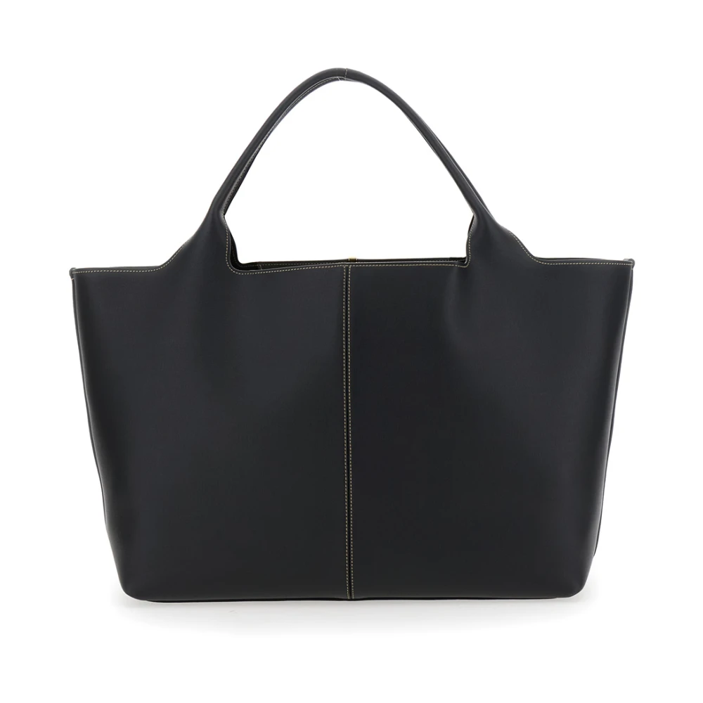 TOD'S Zwarte leren Shopper tas met metalen logobalk Black Dames