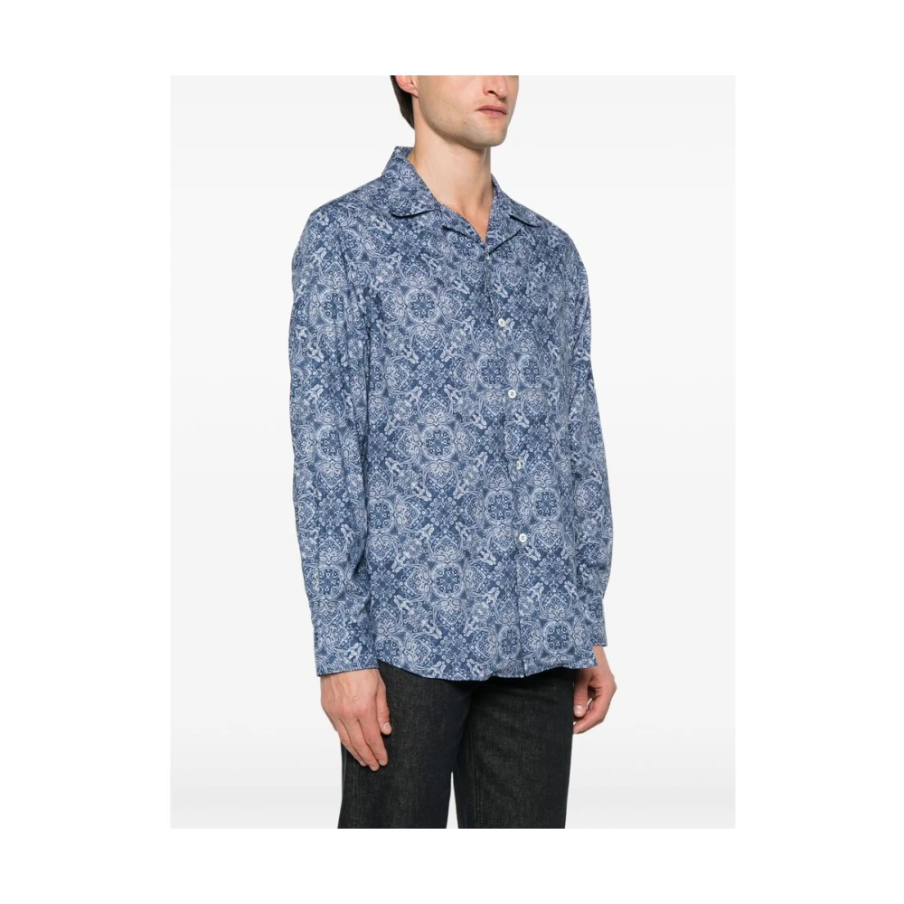 BRUNELLO CUCINELLI Blauwe Cerulean Shirt Knoop Lange Mouwen Blue Heren