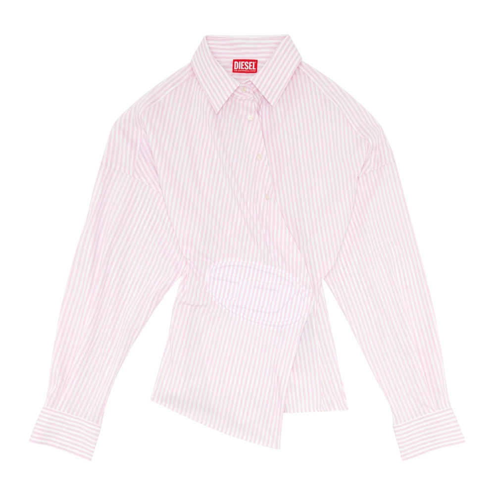 Diesel Striped wrap shirt with embossed logo Pink Dames