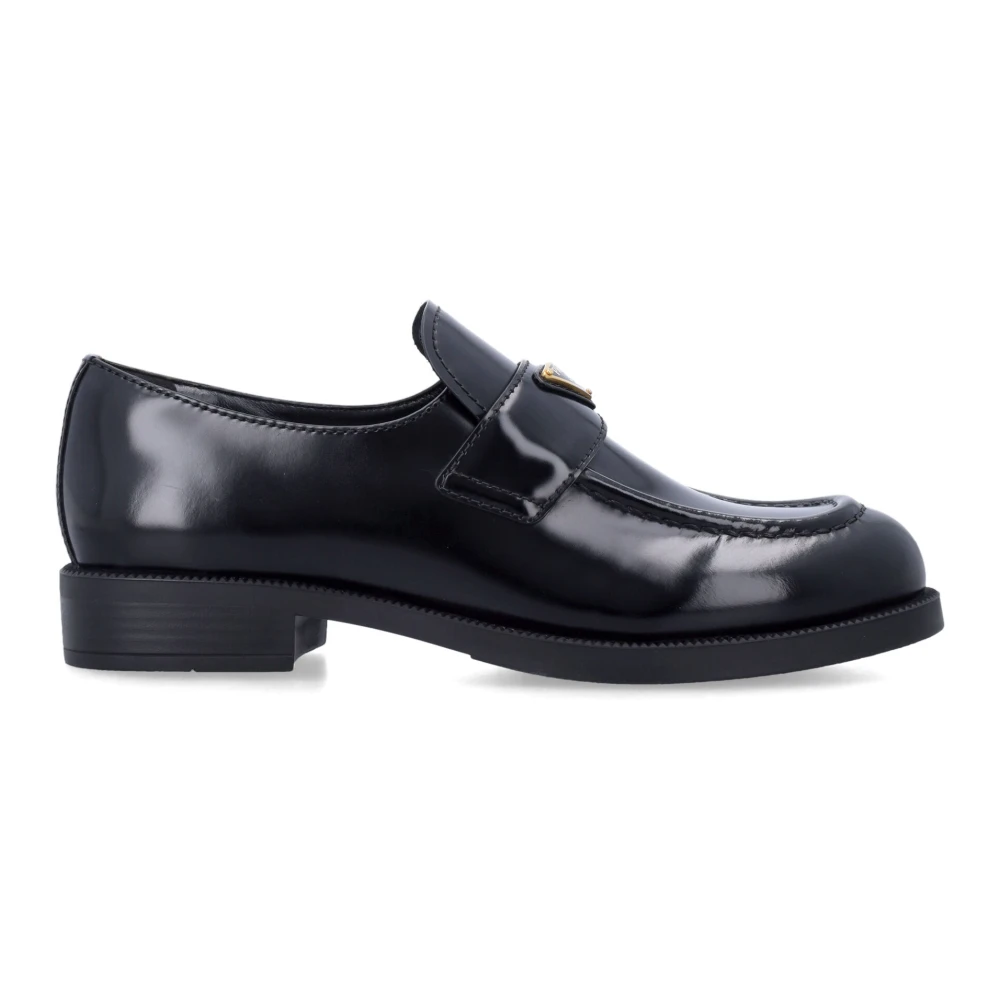 Prada , Loafers, Female, Black, 7 Uk, Brushed Leather Loafers
