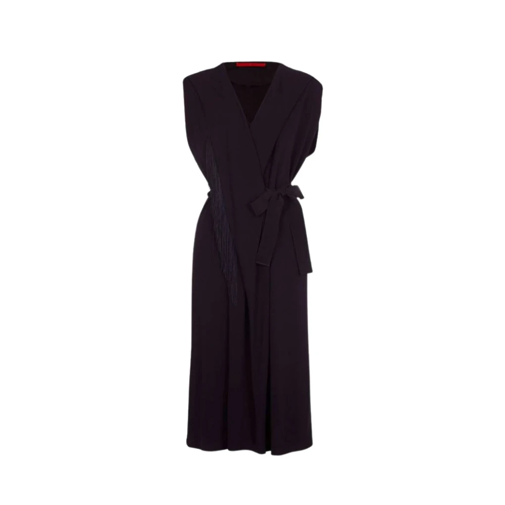 Carolina Herrera Zwarte Franje Crepe Wikkeljurk Black Dames