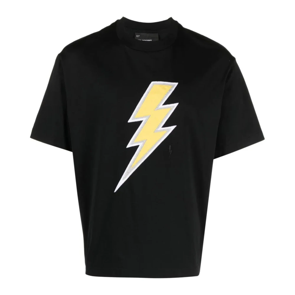 Neil Barrett Zwart T-shirt met Thunderbolt Print Black Heren