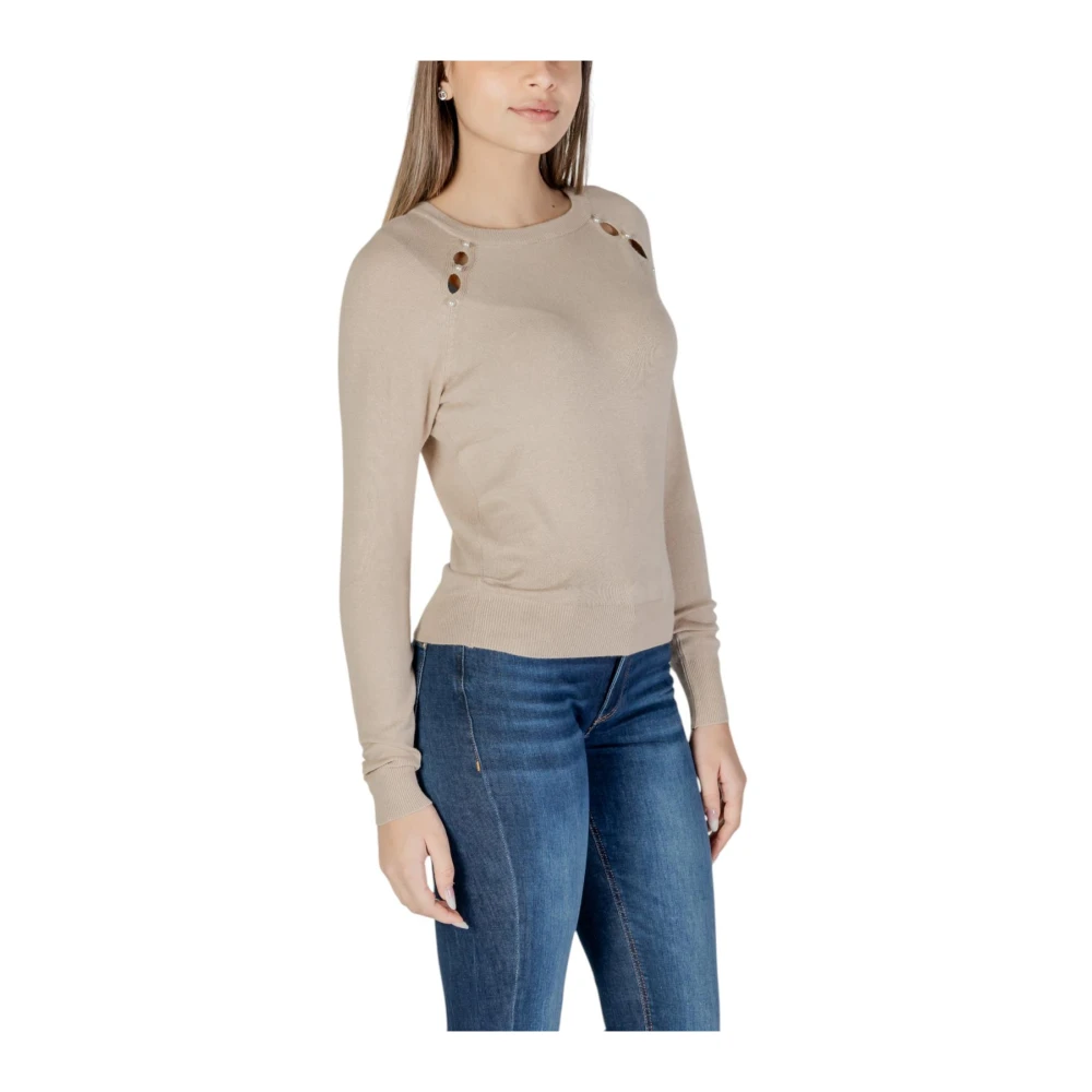 Only Beige Longsleeve Ronde Hals T-shirt Beige Dames