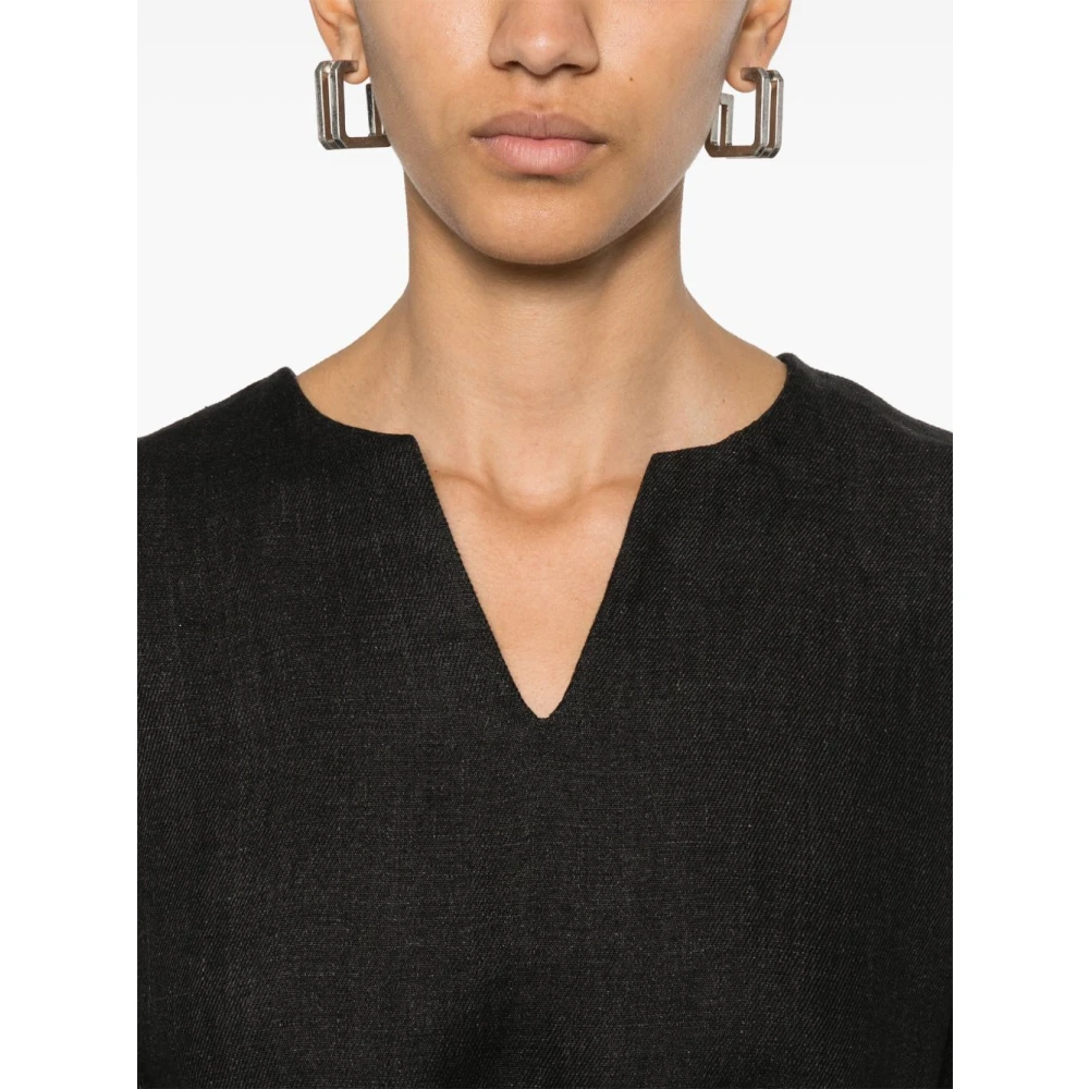 P.a.r.o.s.h. Zwarte V-hals jurk met zakken Black Dames