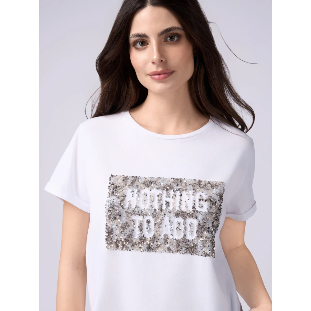Oltre T-shirt met paillettenborduurwerk White Dames