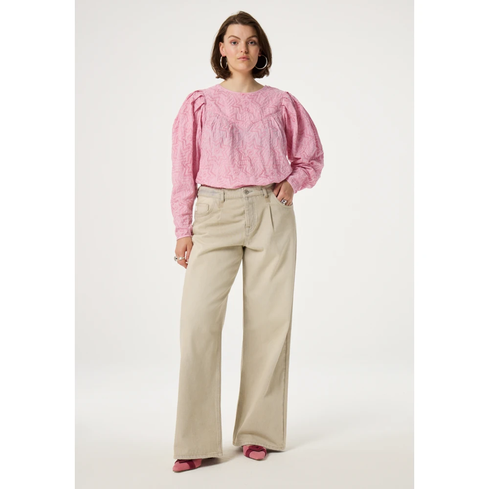 Fabienne Chapot Roze Katoenen Top met Pofmouwen Pink Dames