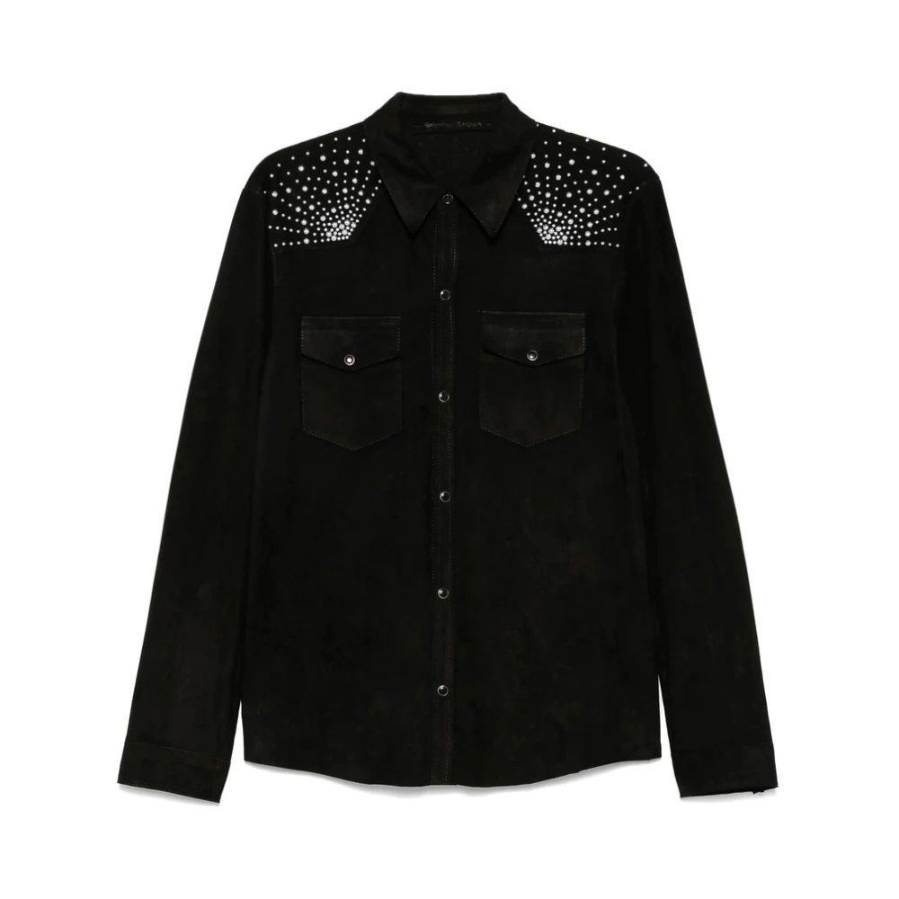 Salvatore Santoro Zwarte Stud Versierde Overhemd Black Heren