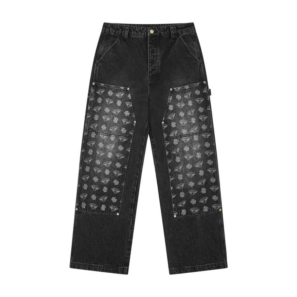 Billionaire Black Diamonds & Dollars Denim Carpenter Trousers - Male - Straight Fit Jeans - W28 - Jeans