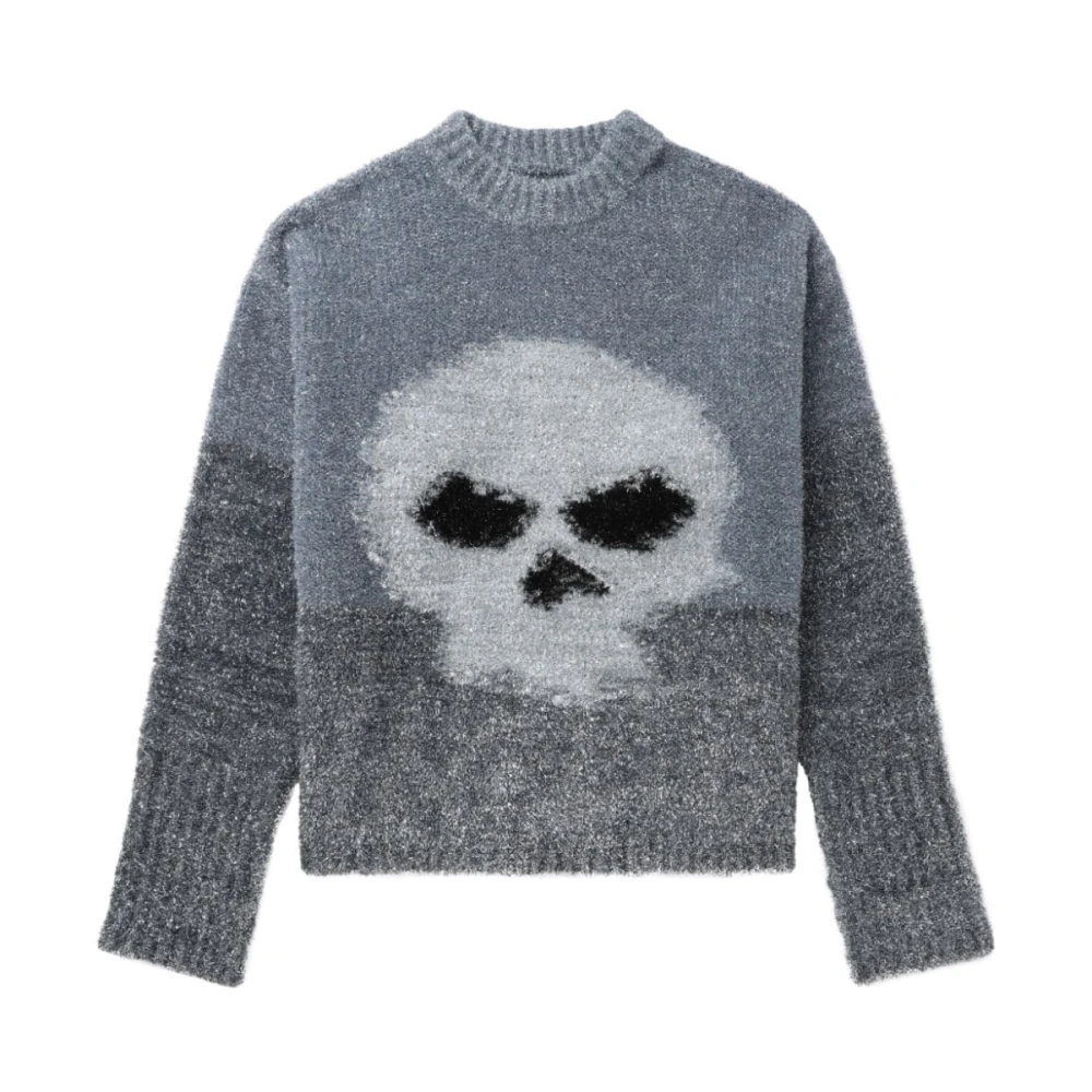 ERL Glitter Skull Intarsia Sweater Gray, Herr