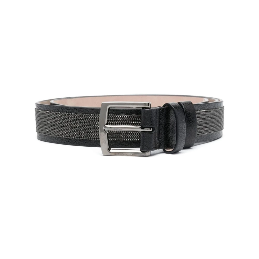 BRUNELLO CUCINELLI Zwart leren riem met kralen Black Dames