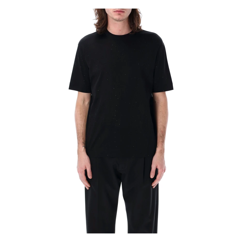 Emporio Armani Zwarte Ss25 T-shirt met Rhinestones Black Heren