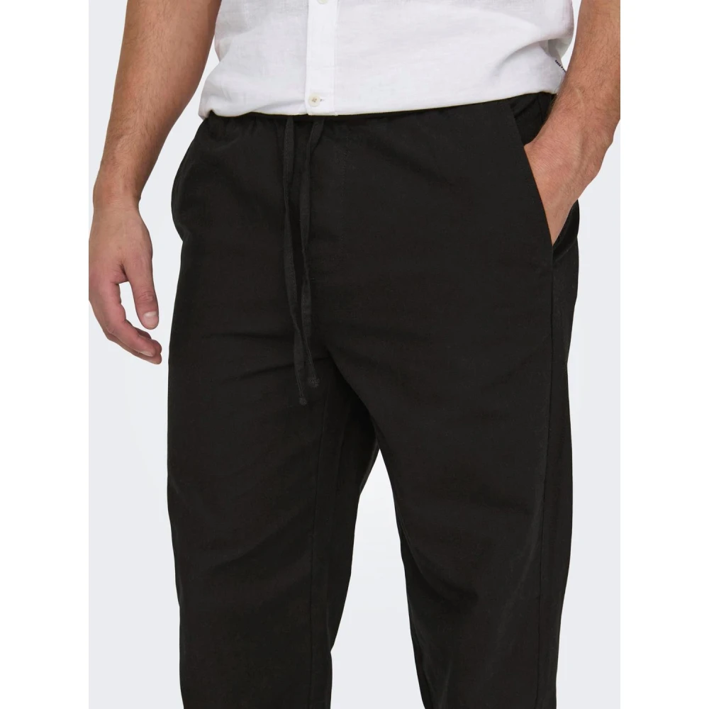 Only & Sons Linnen Wijde Broek Black Heren
