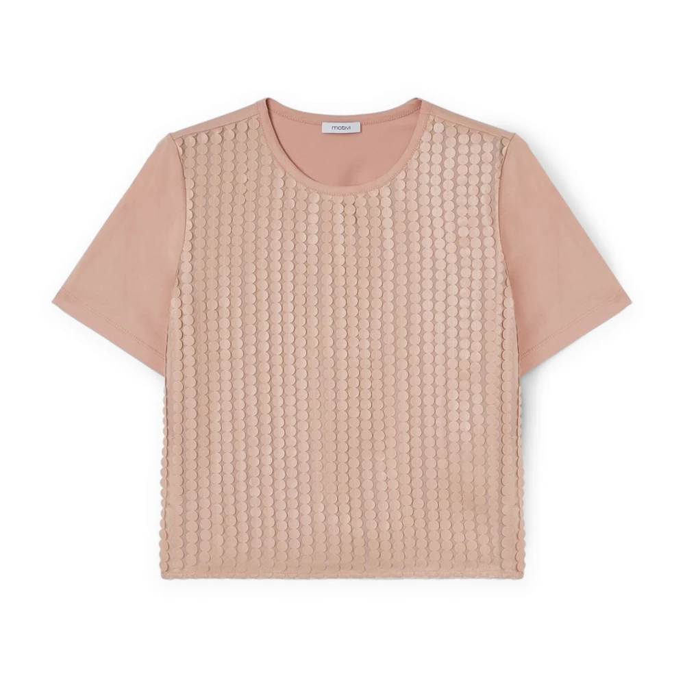 Motivi T-shirt met pailletten gemaakt van gecoate stof Pink Dames