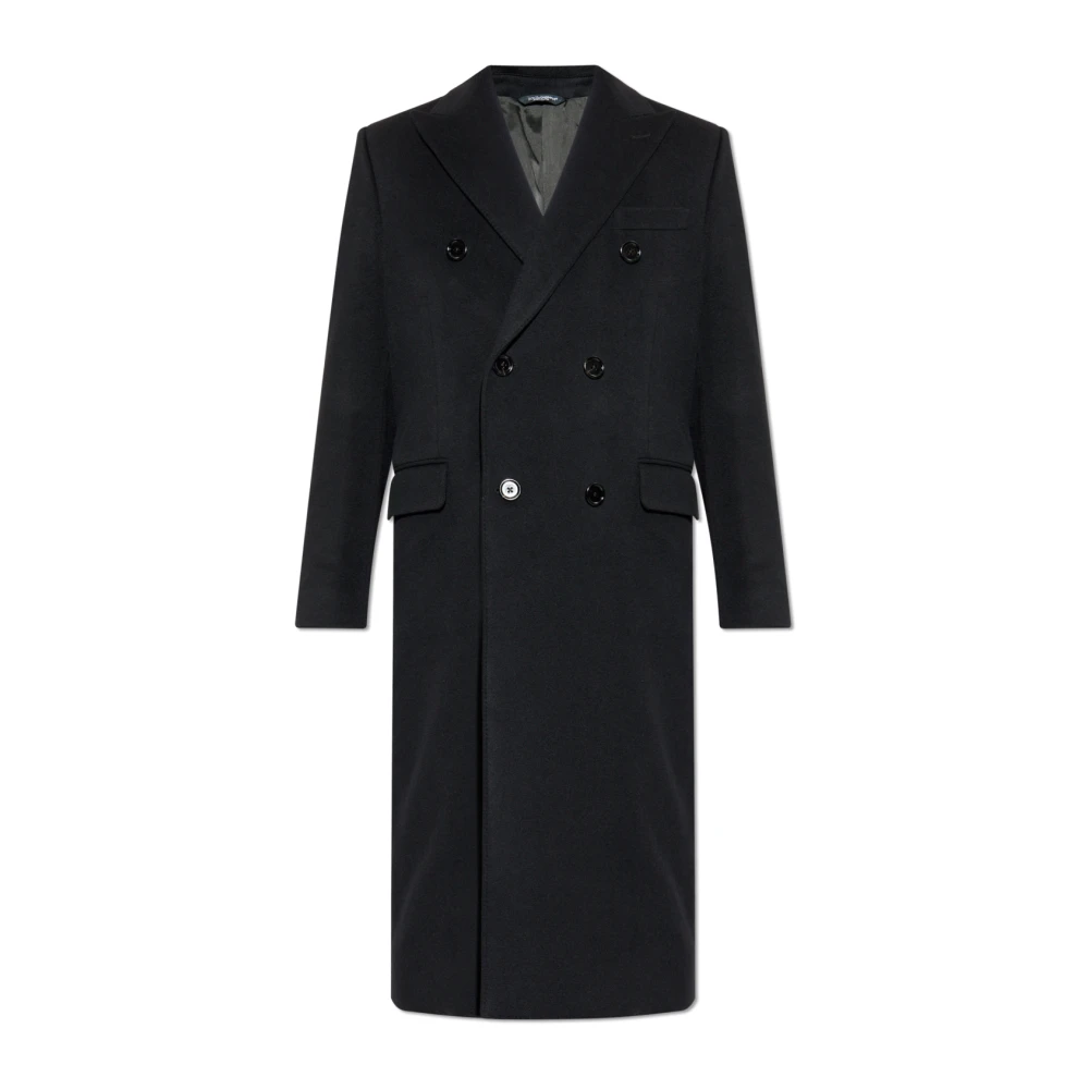 Dolce & Gabbana Black Double-Breasted Coats, Male, L, Wool Coat