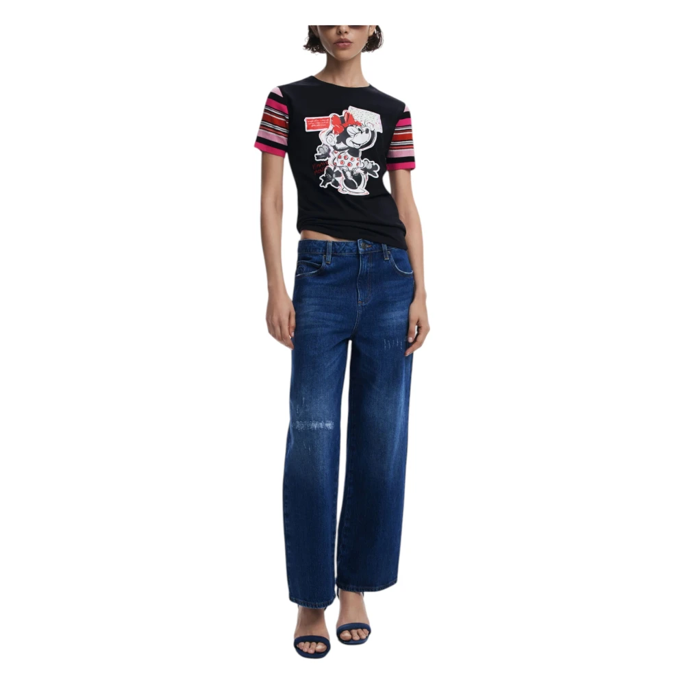 Desigual Zwart Bedrukt T-shirt Korte Mouw Black Dames