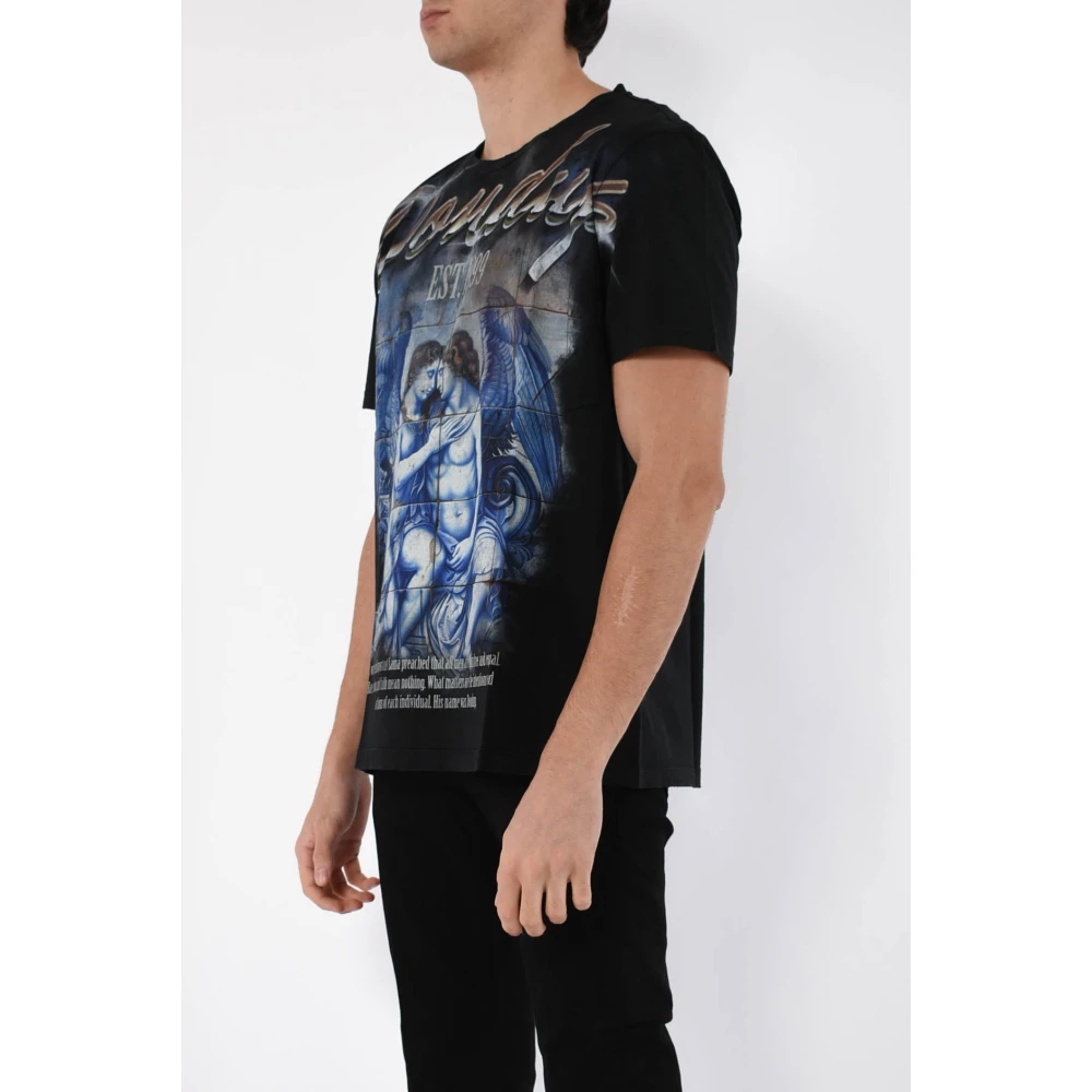 Dondup Jersey T-shirt met voor- en achterprint Black Heren