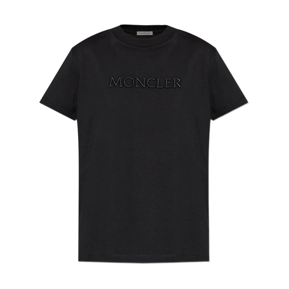 Moncler Donna Nero - T-Shirt Con Ricamo Logo - Tops - M