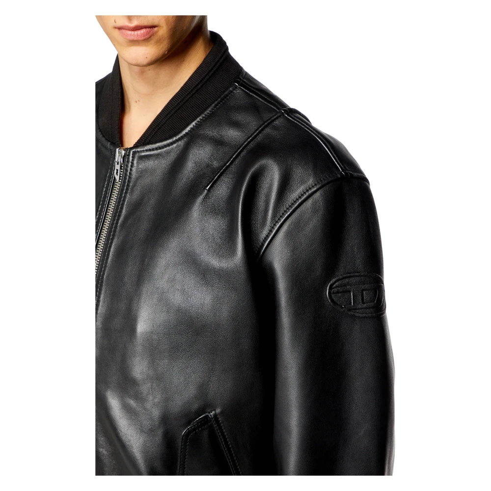 Diesel Bomber jacket in tumbled leather Black Heren