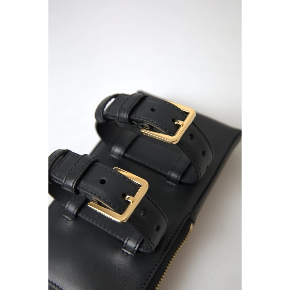 Dolce & Gabbana Zwarte Leren Heren Dubbele Riem Armband Tas Black Heren