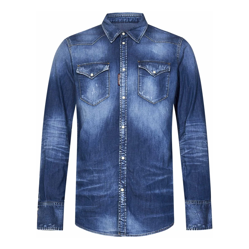 Dsquared2 Blauw Overhemd met Drukknopen Blue Heren