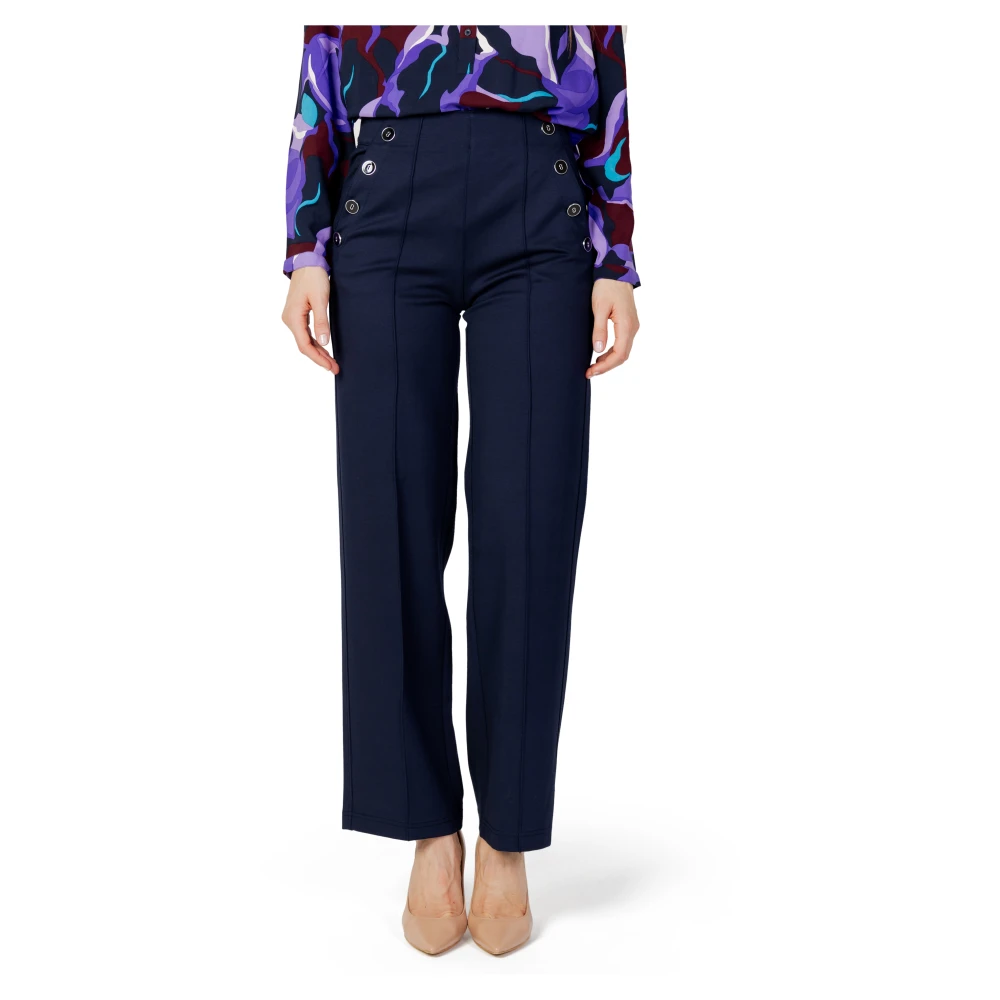 Street One Casual Straight Leg Knopen Blue Dames