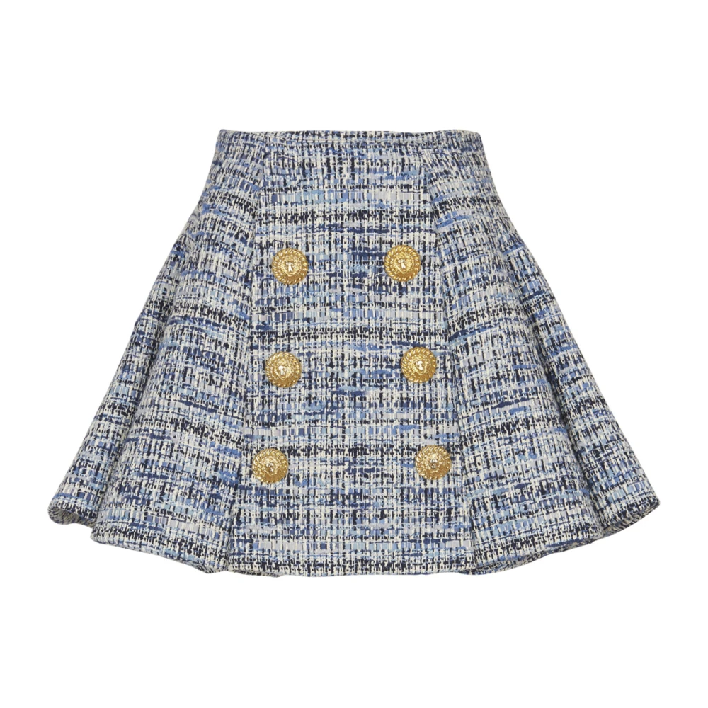 Balmain Women's Blue Pleated Flared Tweed Skirt - Short Skirts - Xs - Skirts