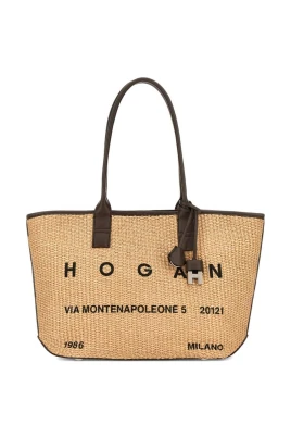 Raffia Tote Bag med läderdetaljer