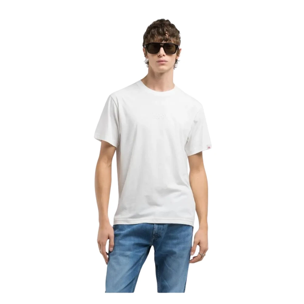 Replay Men's White T-Shirts,, Cotton Crew Neck T-Shirt Large