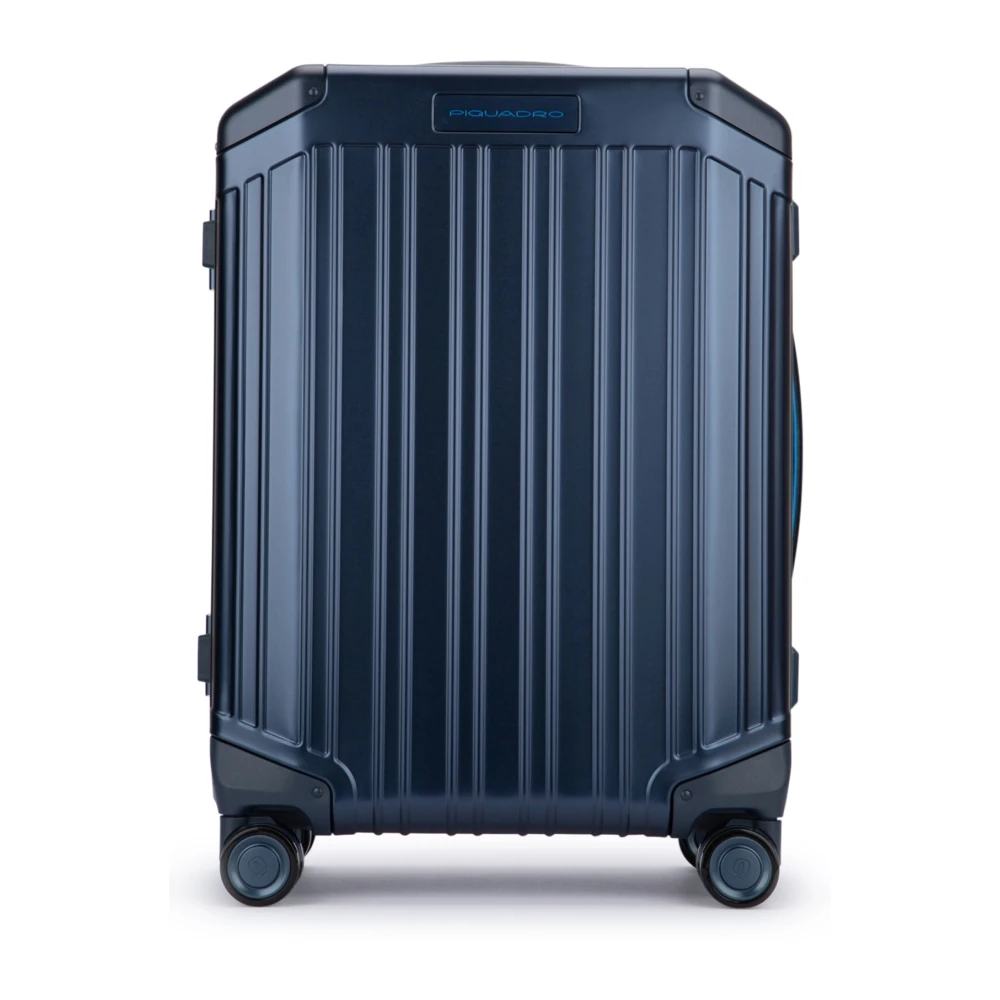 Piquadro Slanke Aluminium Leren Details Tas Blue Unisex