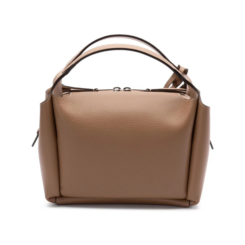 TOD'S Bruine Leren Handtas met Ritssluiting Brown Dames