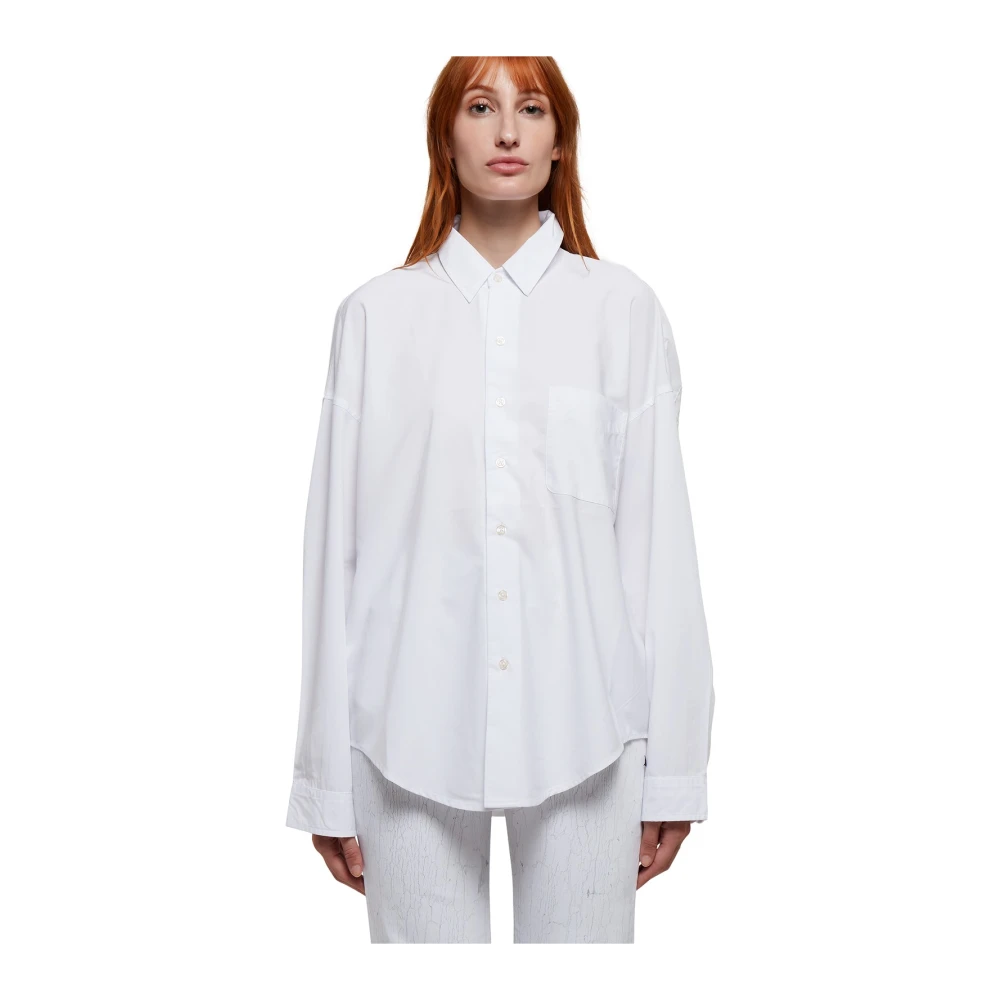 R13 Witte Katoenen Overhemd met Klassieke Kraag White Dames