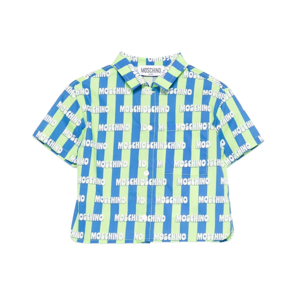 Moschino Boys Multicolor Kids Shirts, 18 M, Striped Logo-Print Shirt