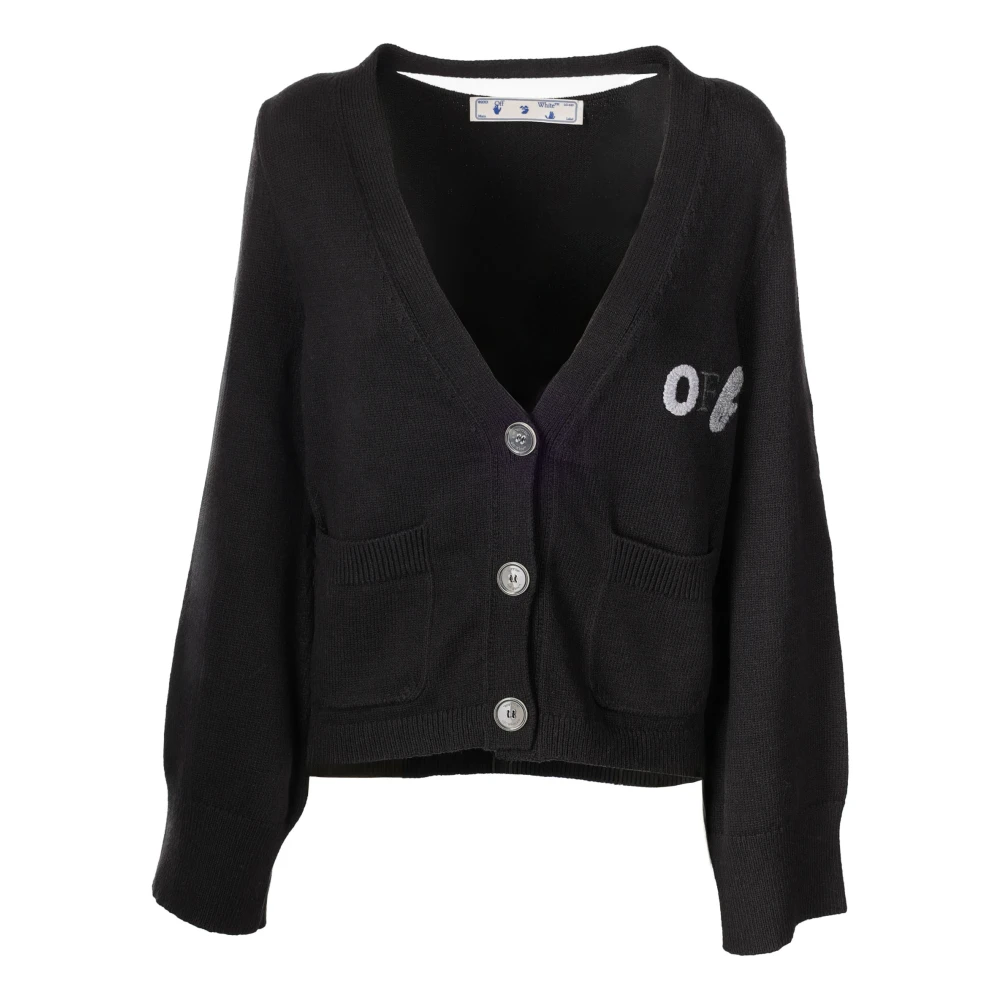 Off White Logo Cardigan in Katoen-Polyester Mix Black Dames