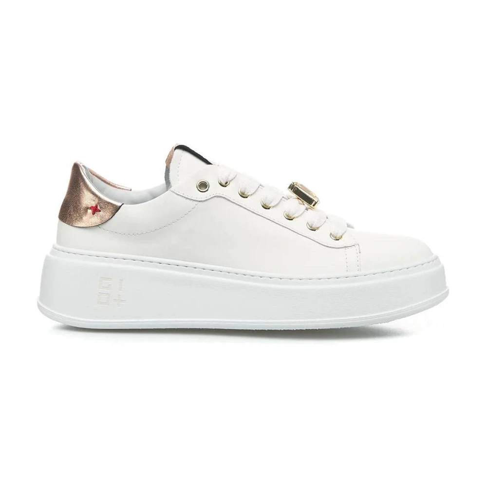Gio+ Witte leren sneakers met roségouden details Dames Schoenen