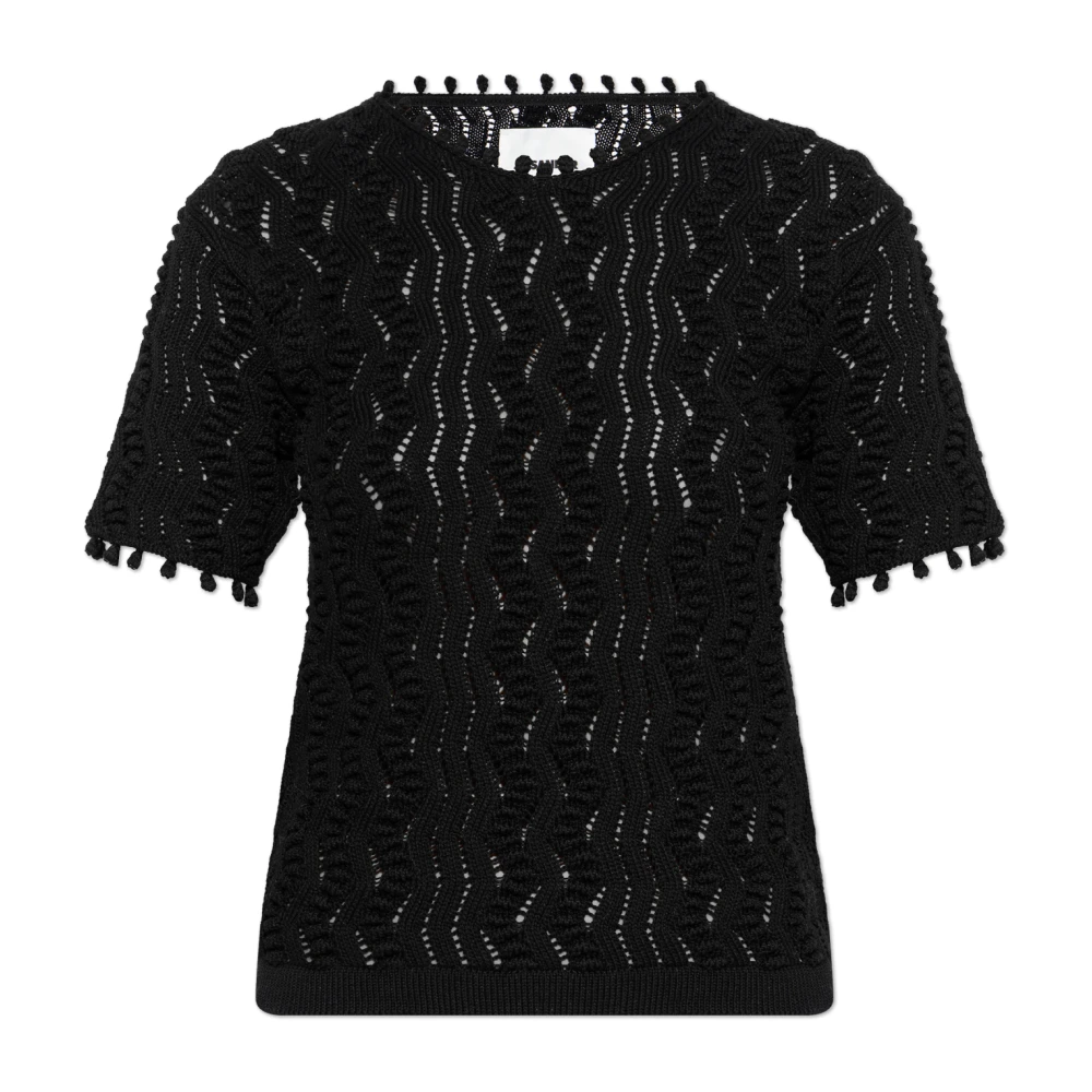 Jil Sander Vrouw Zwart Truien & Vesten Dames, S, Katoen, T-Shirt Met Kantpatroon