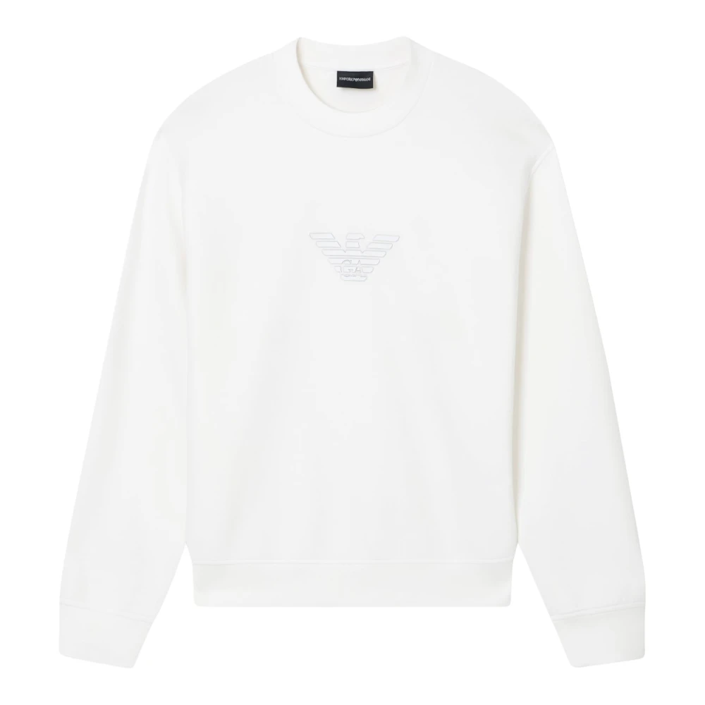 Emporio Armani Men's White Double-Jersey Sweatshirt With Logo Print - Sweatshirts - Xl - Sweatshirts & Hoodies