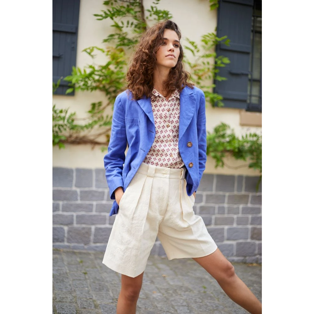 Ines De La Fressange Paris Blauwe Linnen Yohan Jas Elegante Stijl Blue Dames