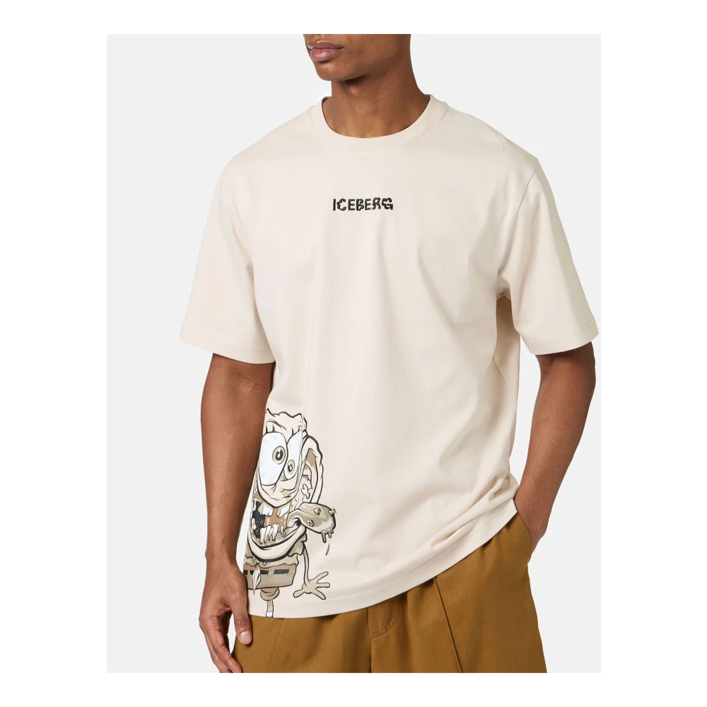 Iceberg Regular fit poederkleurig T-shirt met SpongeBob-print in jersey Beige Heren