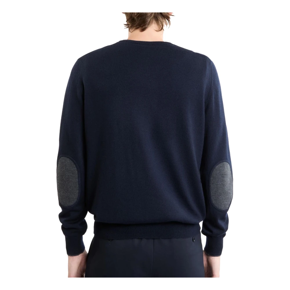 Fay Blauwe Wollen Trui met Patches Blue Heren