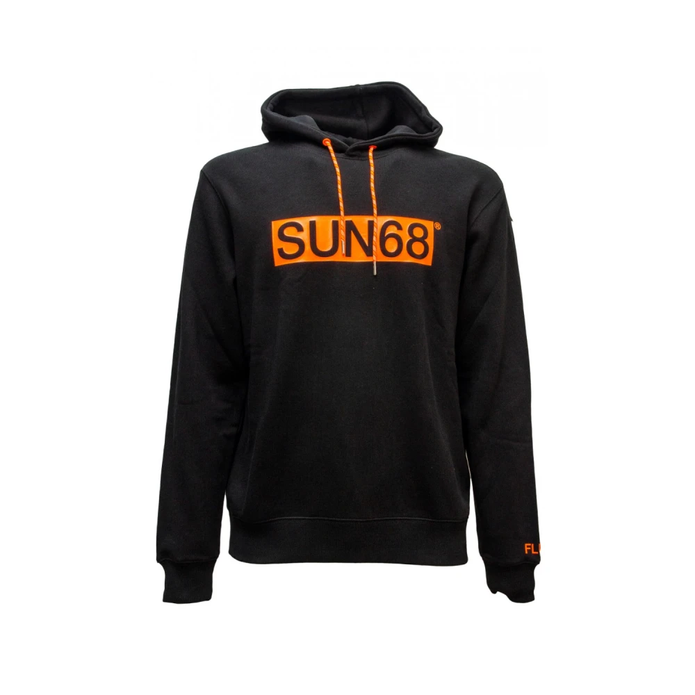 Sun68 Zwarte katoenen hoodie met logo details Black Heren