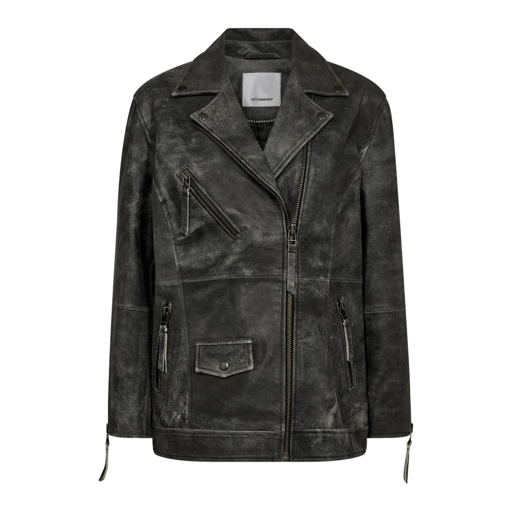 Co'Couture Leren Bikerjack Grijs Gray Dames